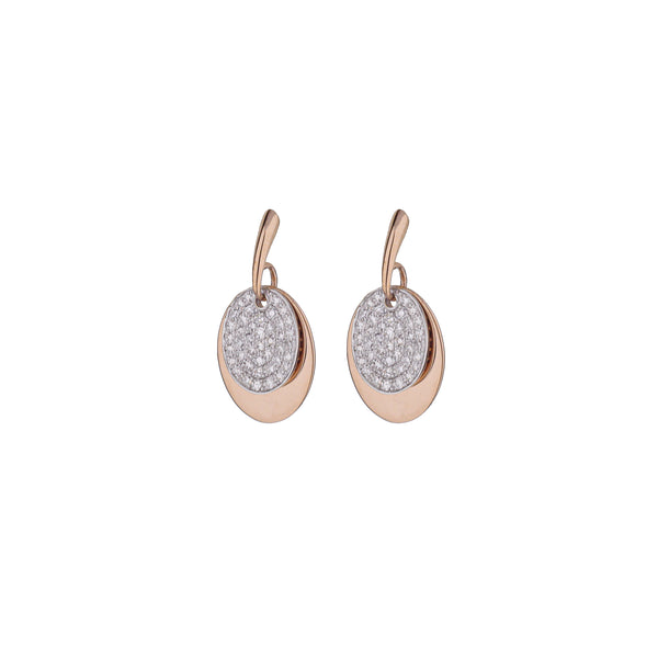14K Rose Gold Double Drop Pave Diamond Earrings