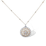 18K White & Rose Gold Round Filigree Web Diamond Pendant