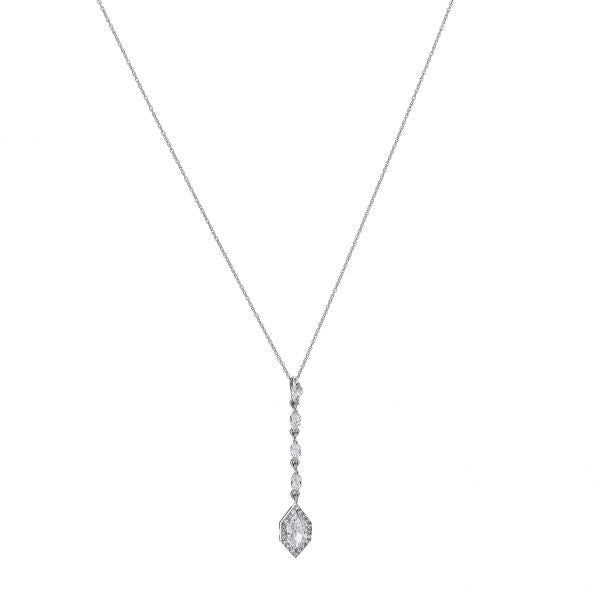 18K White Gold Marquise Diamond Pendant Halo Drop Necklace