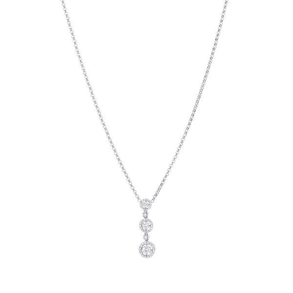 18K White Gold Round Halo Diamond Drop Necklace