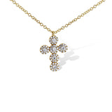 14K Yellow Gold Cross Pendant Necklace With Diamond Halo And Chain