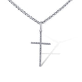 18K White Gold Diamond Cross Pendant Necklace With Wheat 16 Chain