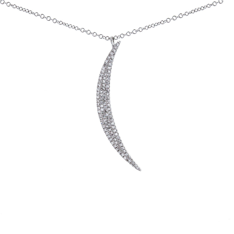 14K White Gold Diamond Crescent Pendant Necklace With Chain