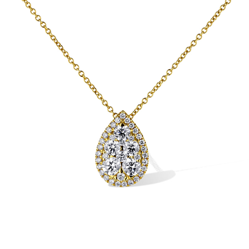 14K Yellow Gold Round Diamond Pear Shape Pendant Necklace With Chain