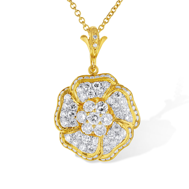 18K Two-Tone 3.84Ctw Flower Pendant With Chain