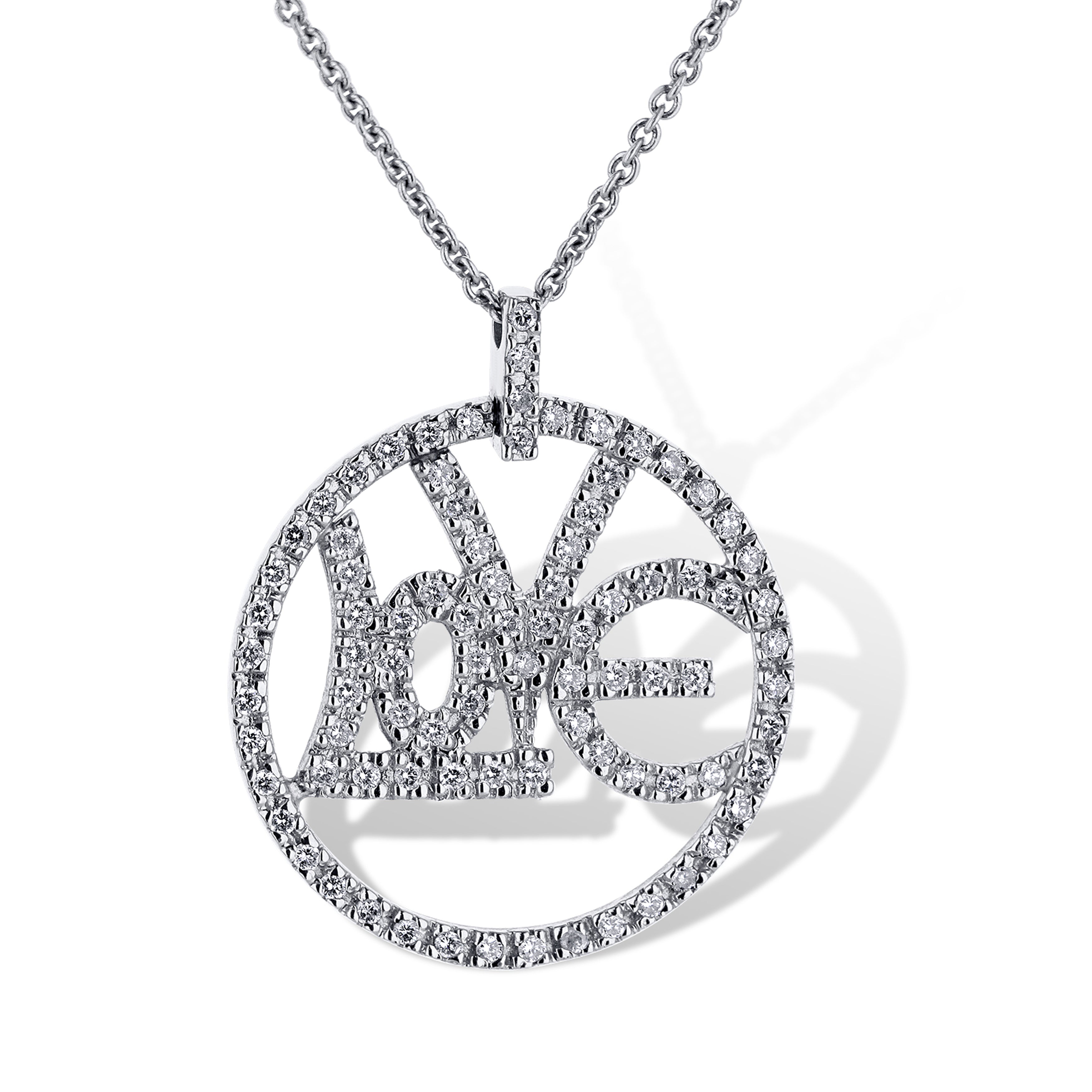 18K White Gold Diamond "Love" Pendant Necklace With Chain