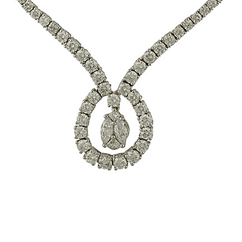18K White Gold Diamond Tennis Oval Drop Necklace