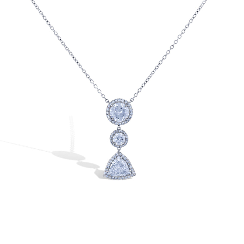 Platinum Round & Trillion Diamond Drop Pendant Necklace