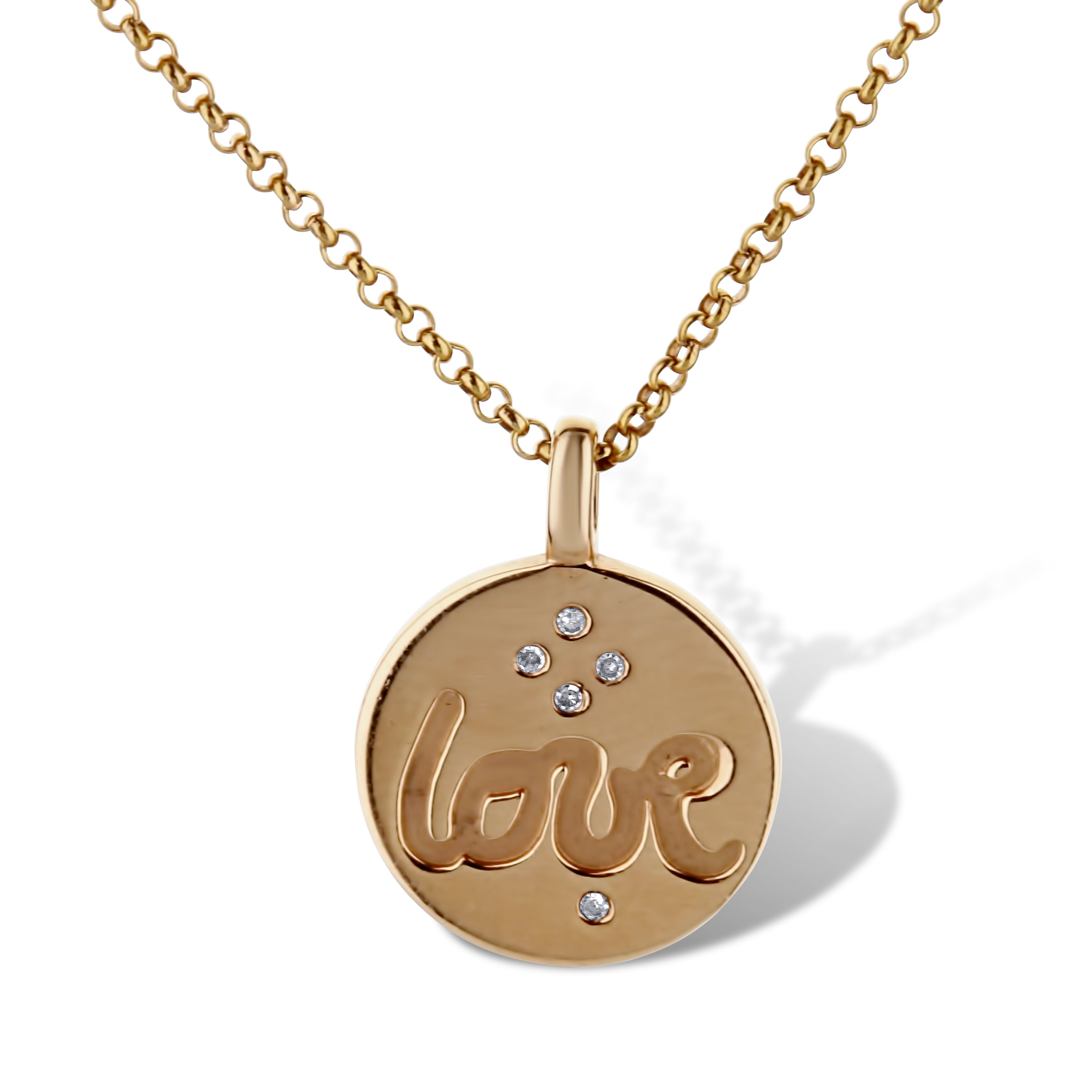 14K Rose Gold "Love" Round Disc Sliding Pendant Necklace