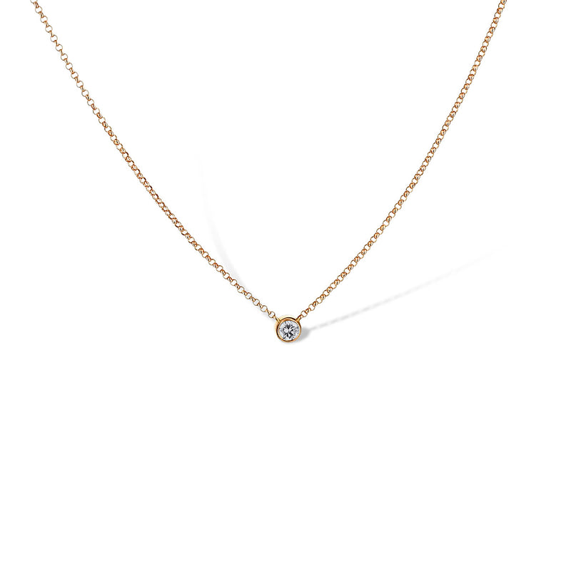 14K Rose Gold Bezel-Set Round Diamond Stationary Pendant Cable Necklace