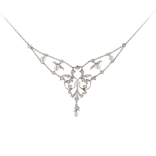 Edwardian Cultured Pearl And Diamond Bib-Style Necklace