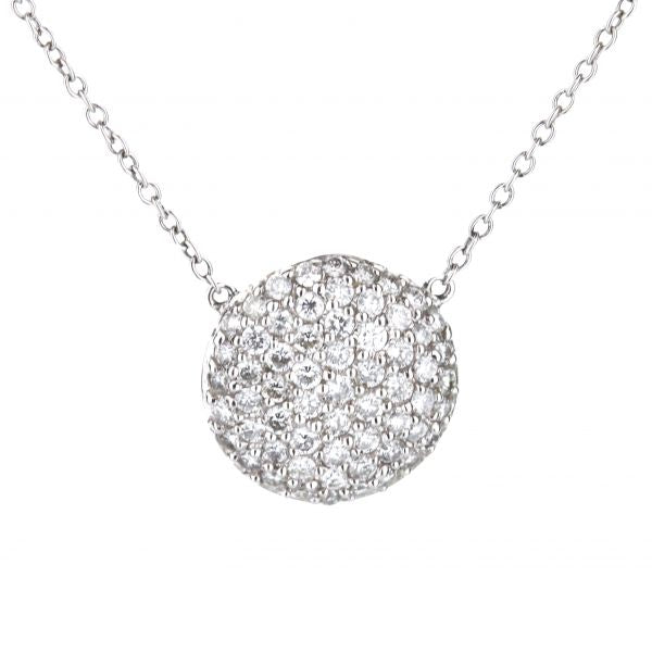 14K White Gold Pave Diamond Circle Pendant Necklace