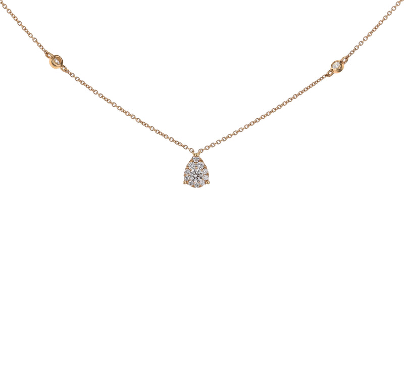18K Rose Gold Round Diamond Pear Cluster Necklace