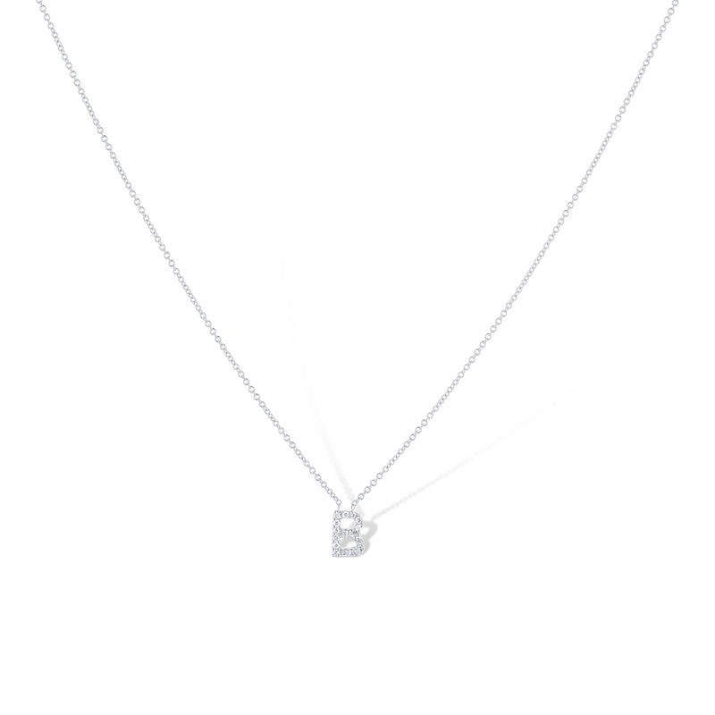14K White Gold Letter 'B' Diamond Pendant Necklace