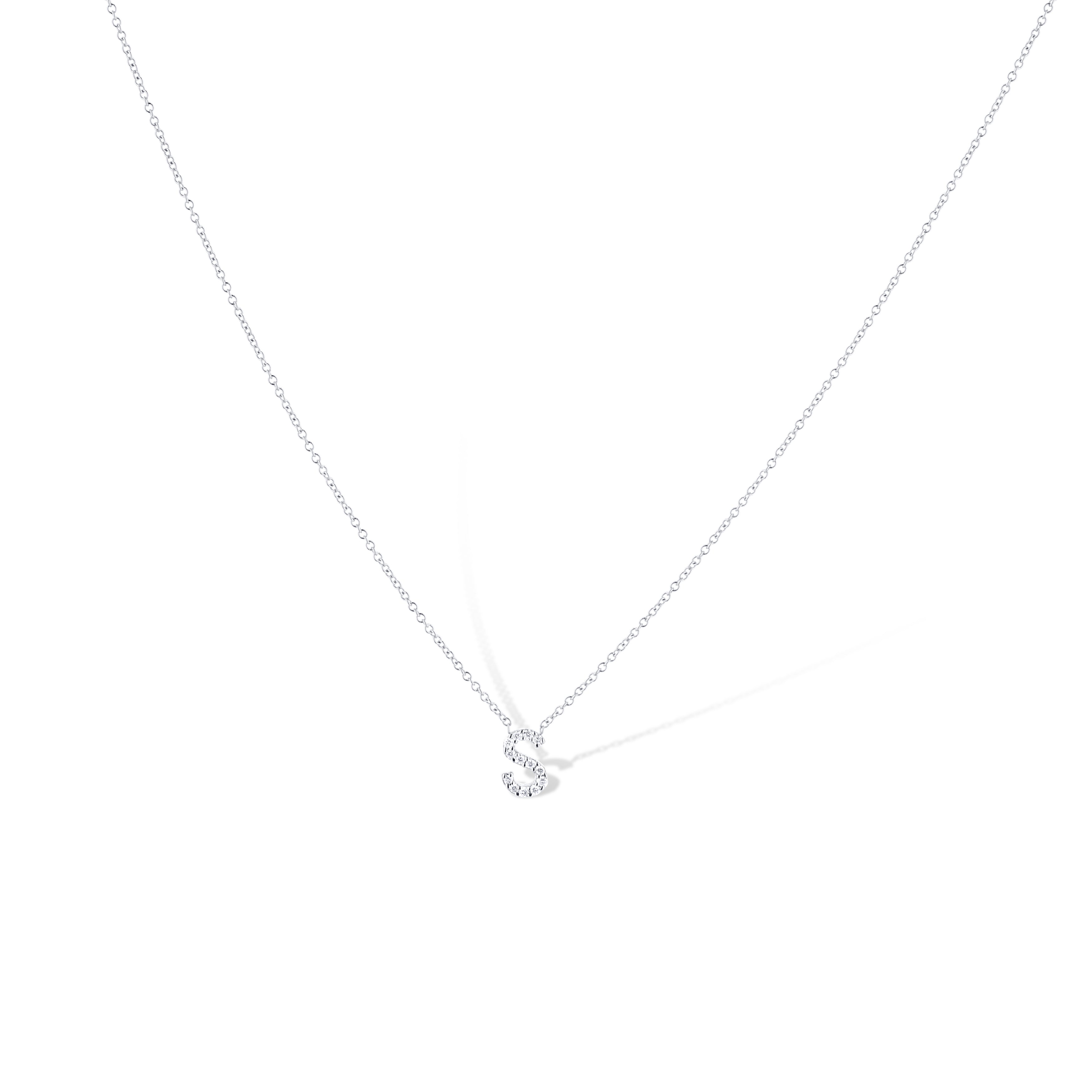 14K White Gold Letter 'S' Diamond Pendant Necklace
