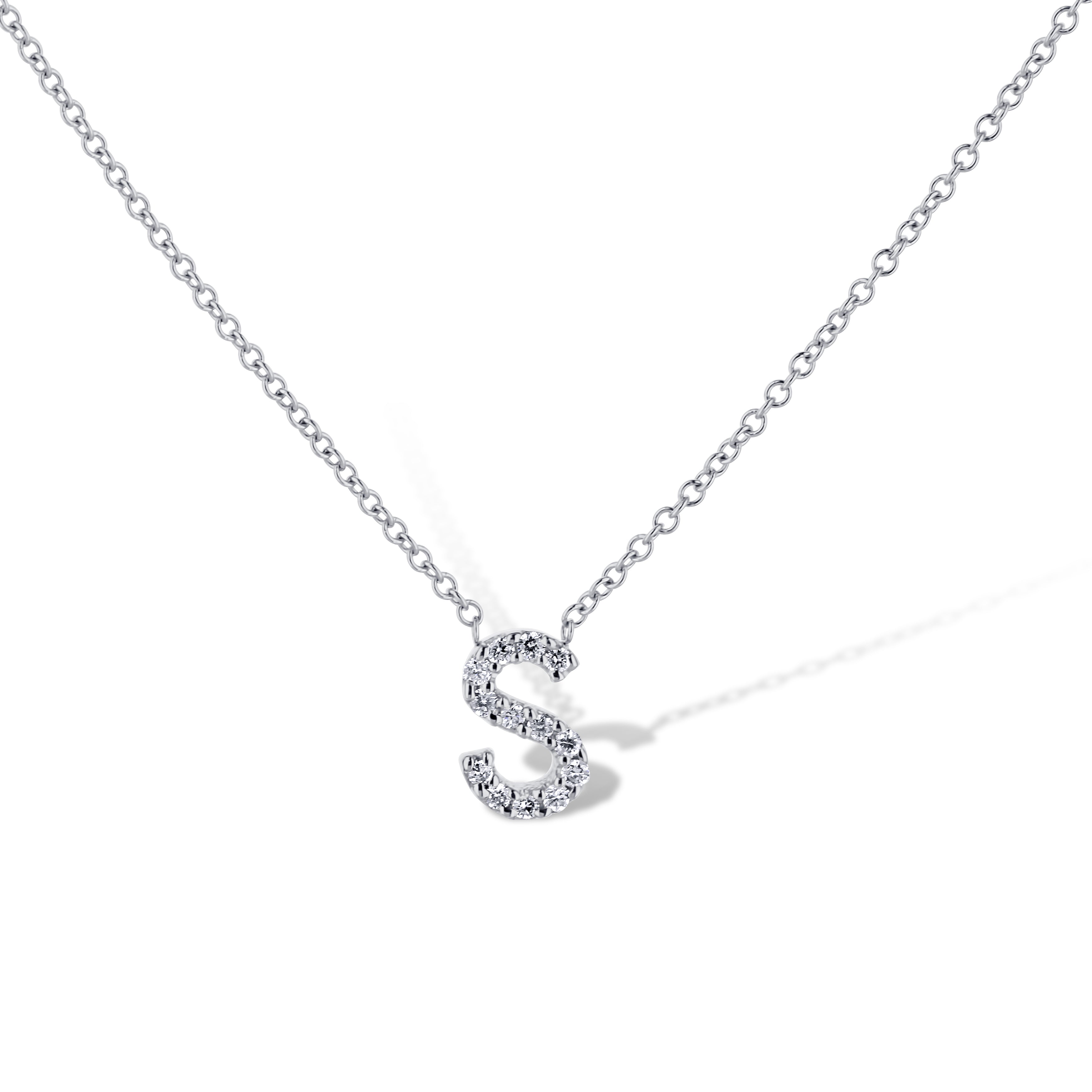 14K White Gold Letter 'S' Diamond Pendant Necklace
