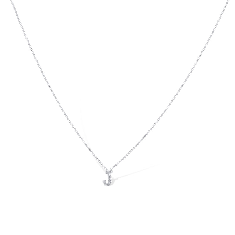 14K White Gold Letter 'J' Diamond Pendant Necklace