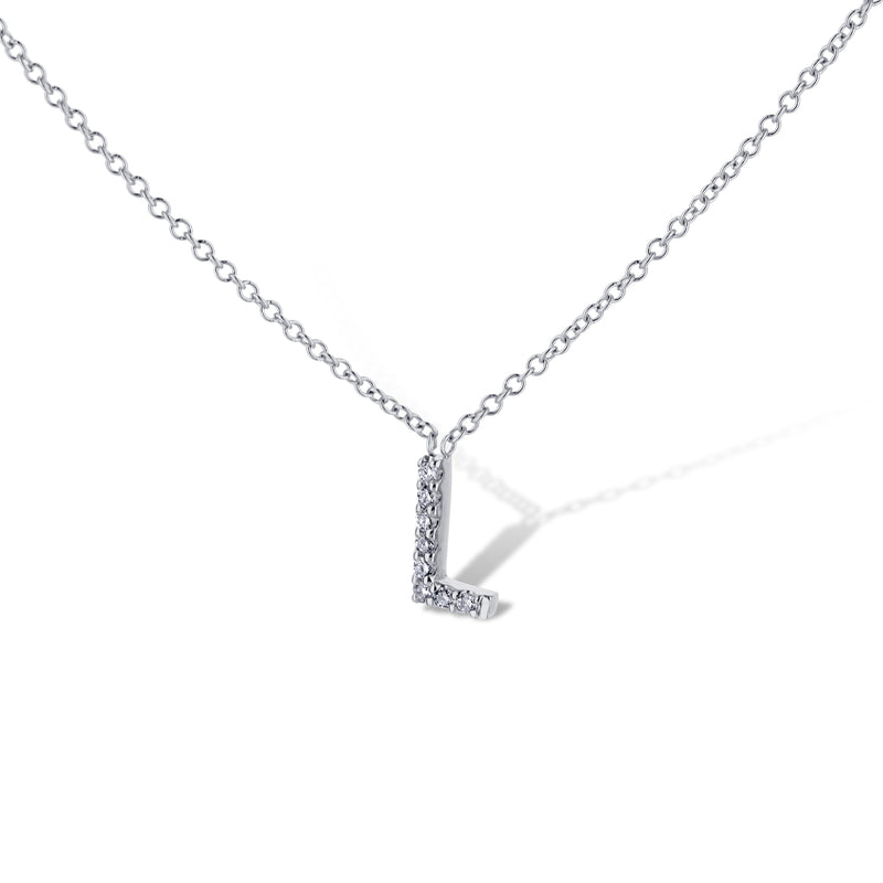 14K White Gold Letter 'L' Diamond Pendant Necklace