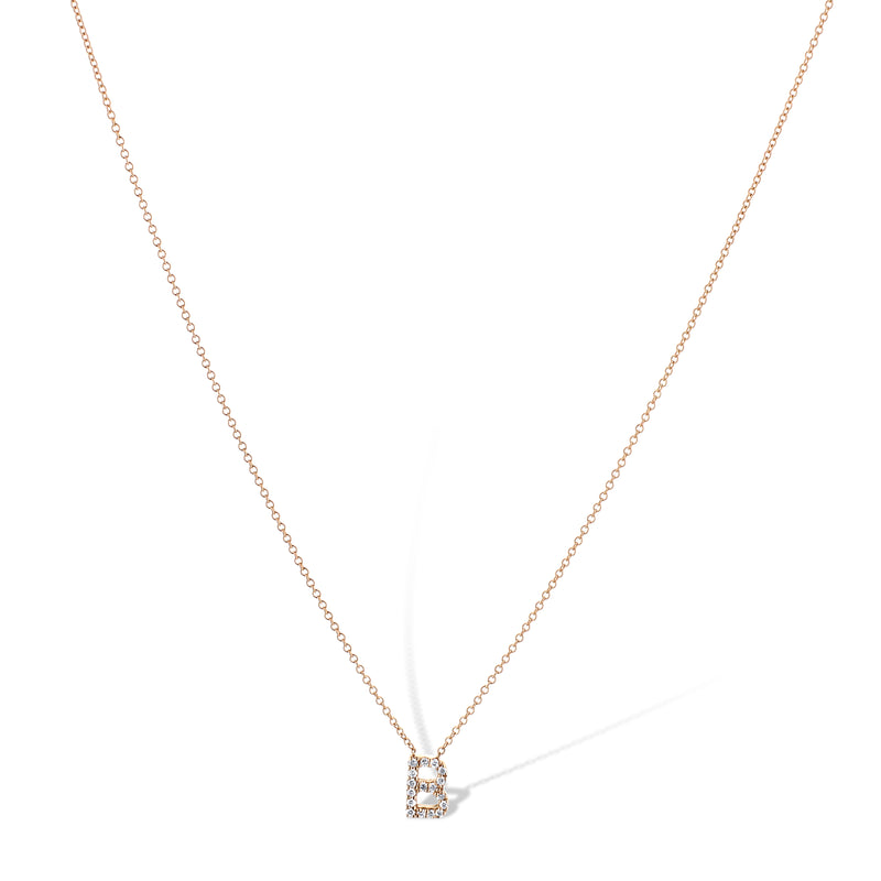 14K Rose Gold Letter 'B' Diamond Pendant Necklace