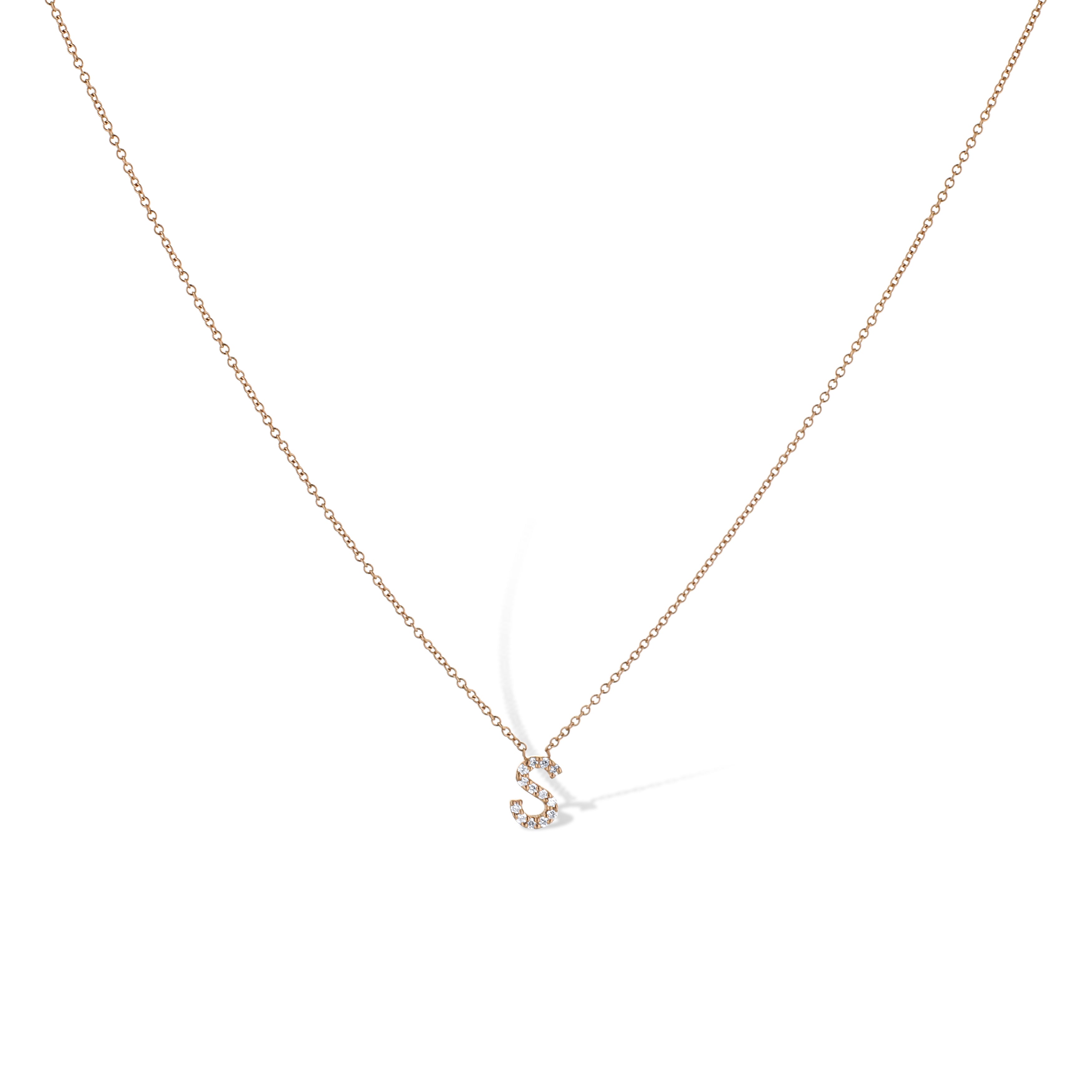 14K Rose Gold Letter 'S' Diamond Pendant Necklace