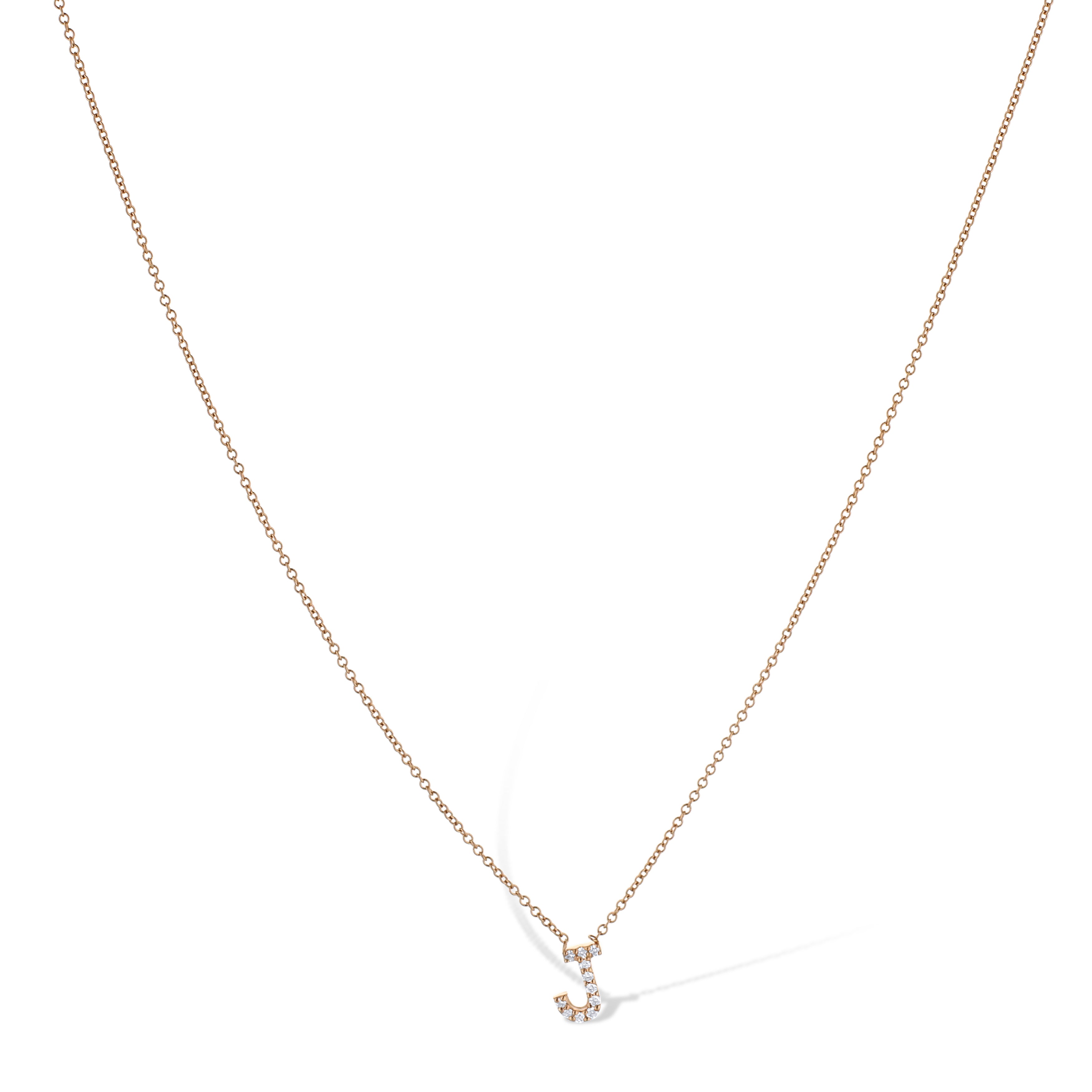 14K Rose Gold Letter 'J' Diamond Pendant Necklace