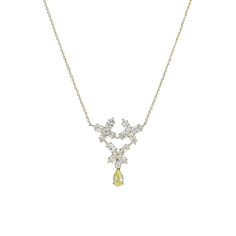18K Custom Made Yellow Gold Pear And Marquis Diamond Butterfly Necklace