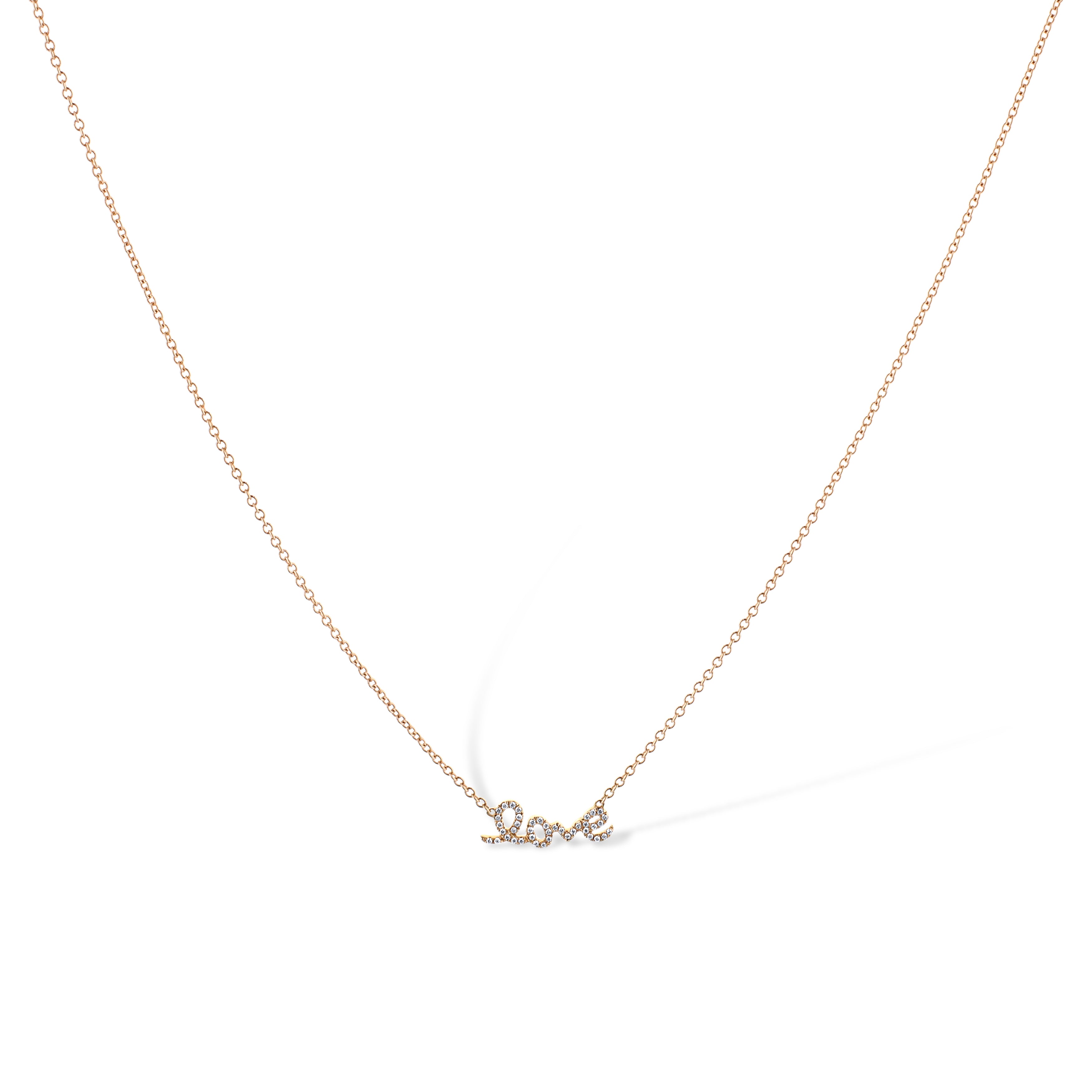 18K Rose Gold Love Pendant Attached To Rose Gold Chain Burdeen s Jewelry