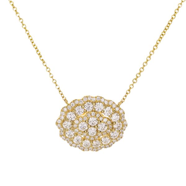 18K Yellow Gold Diamond Oval Cluster Pendant Necklace
