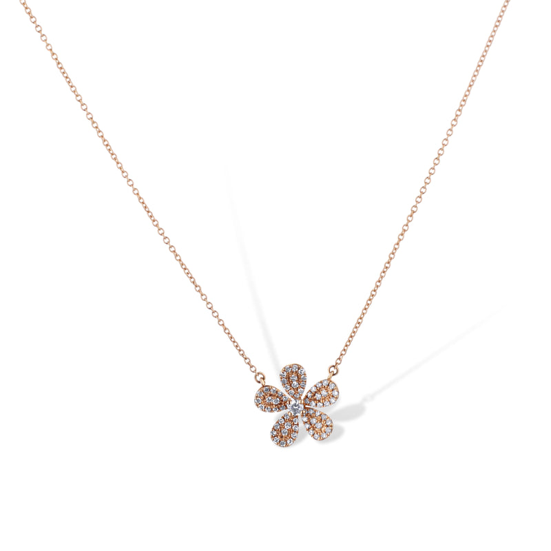 14K Rose Gold Pave Diamond Flower Necklace