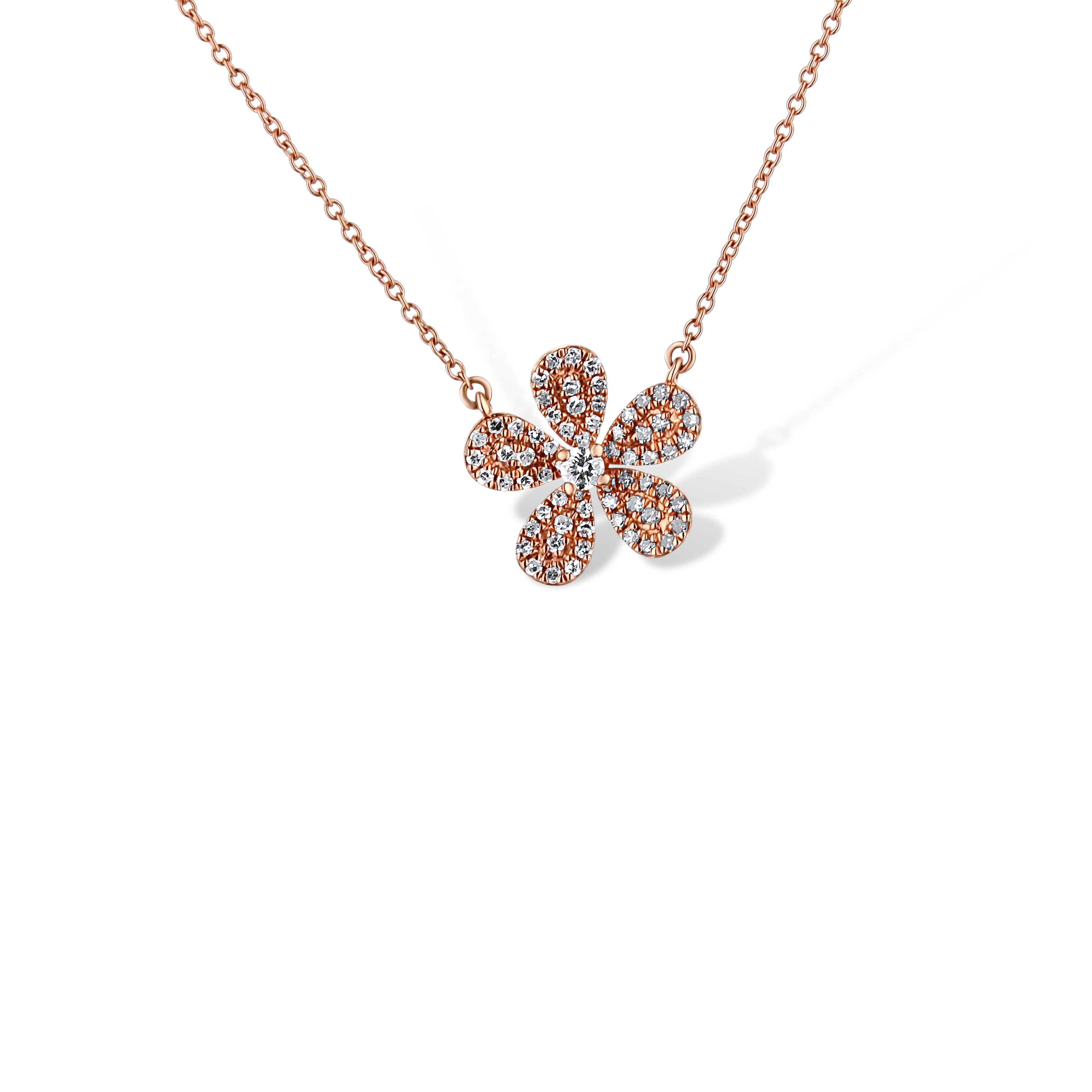 14K Rose Gold Pave Diamond Flower Necklace