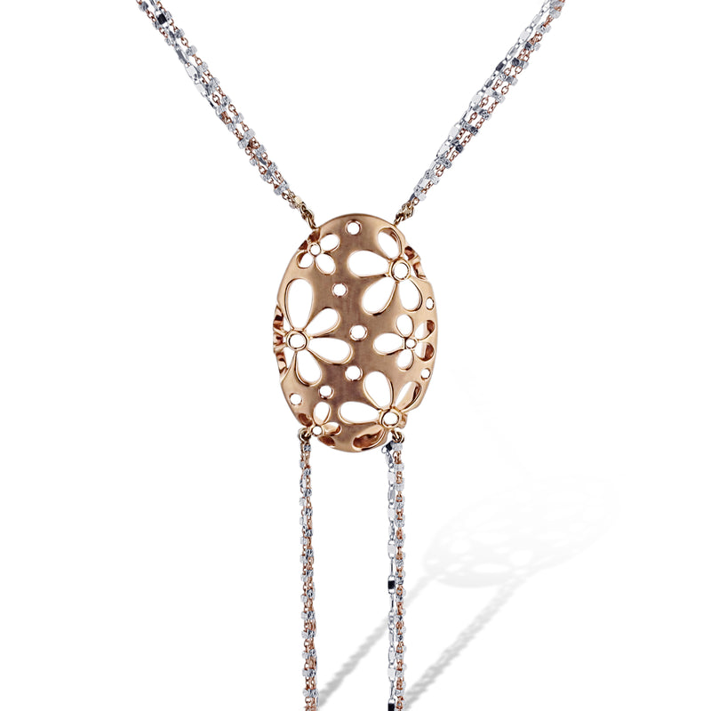 18K Rose Gold Oval Flower Long Dangle Ladies Necklace