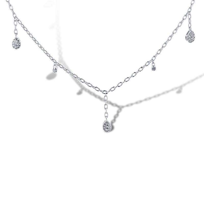 18K White Gold Diamond Pave Drop Necklace