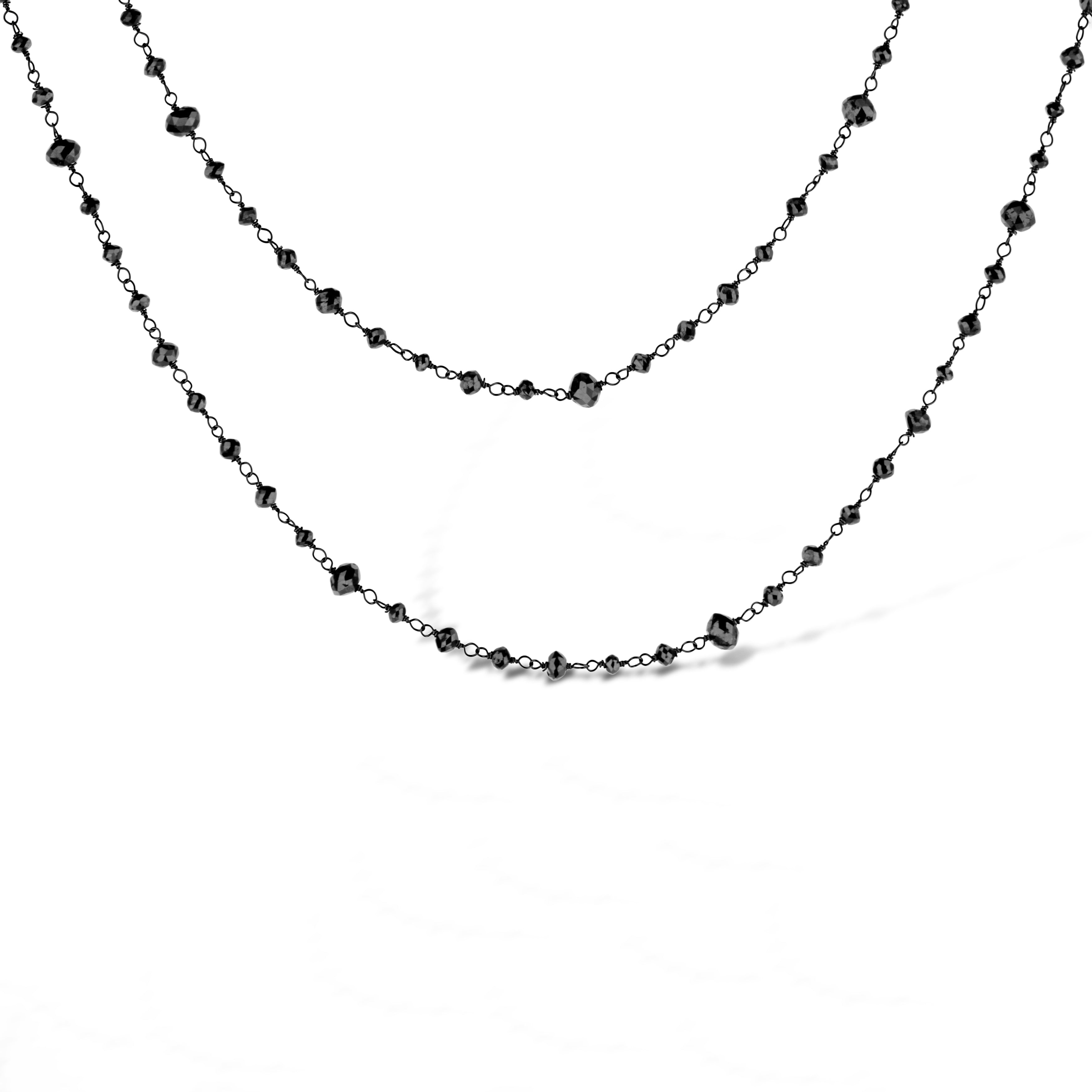 18K Black Rhodium 46" Alternating Size Black Diamonds Chain 61.59Ctw