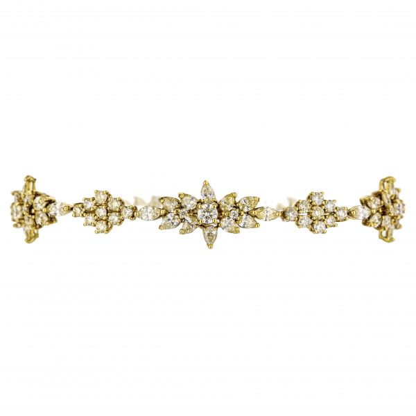 18K Yellow Gold Floral Starburst Design Diamond Bracelet