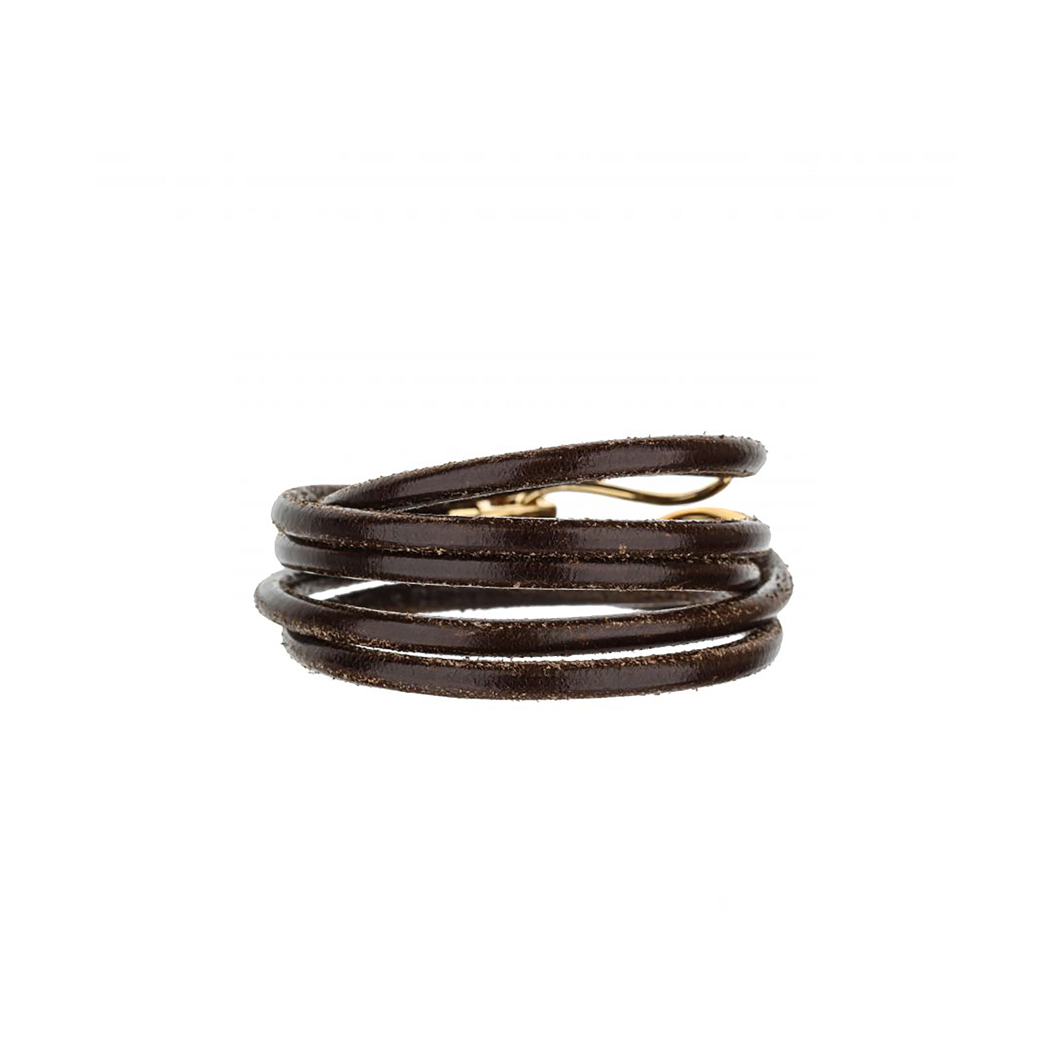 18K Rose Gold Brown Leather Chocolate Diamond Hook Wrap Bracelet