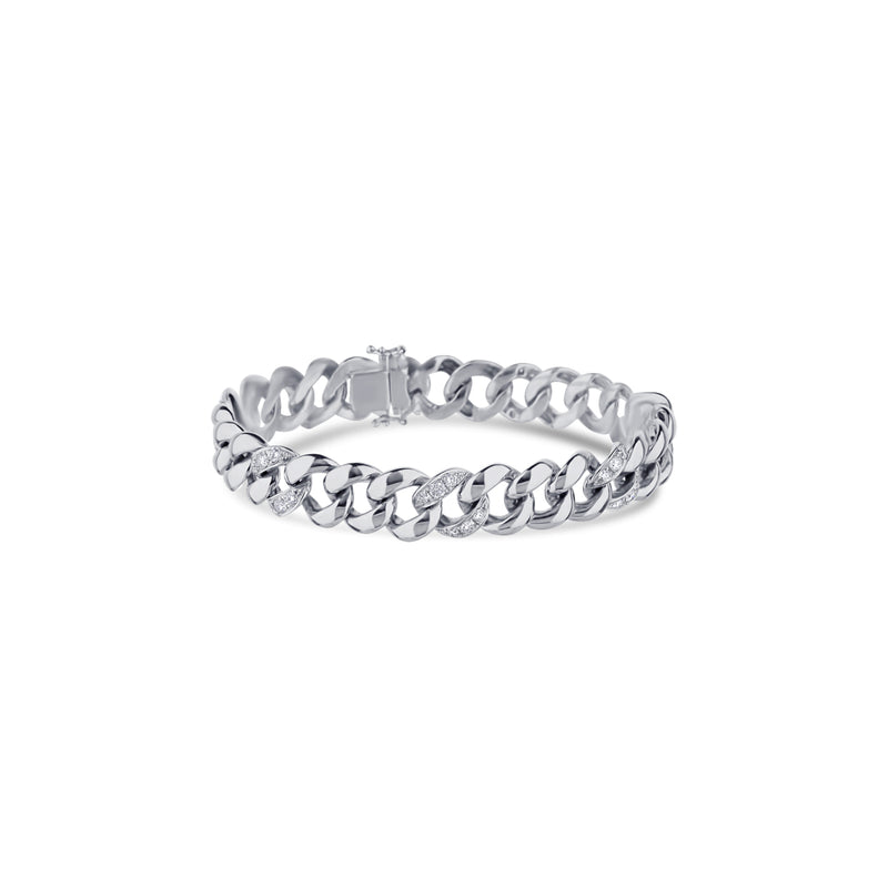 18K White Gold Cuban Link Alternating Diamond Bracelet