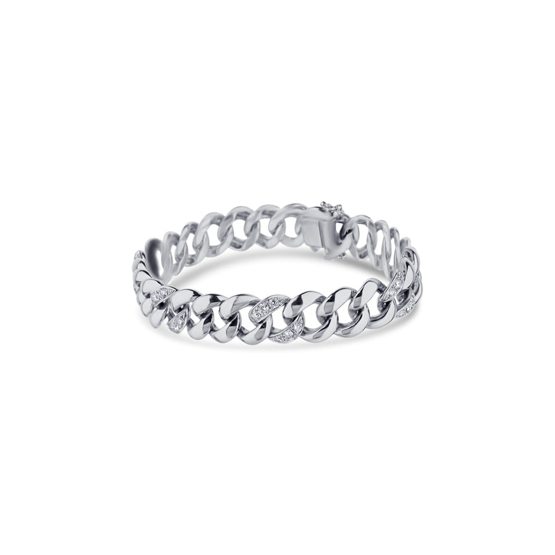 18K White Gold Cuban Link Alternating Diamond Bracelet