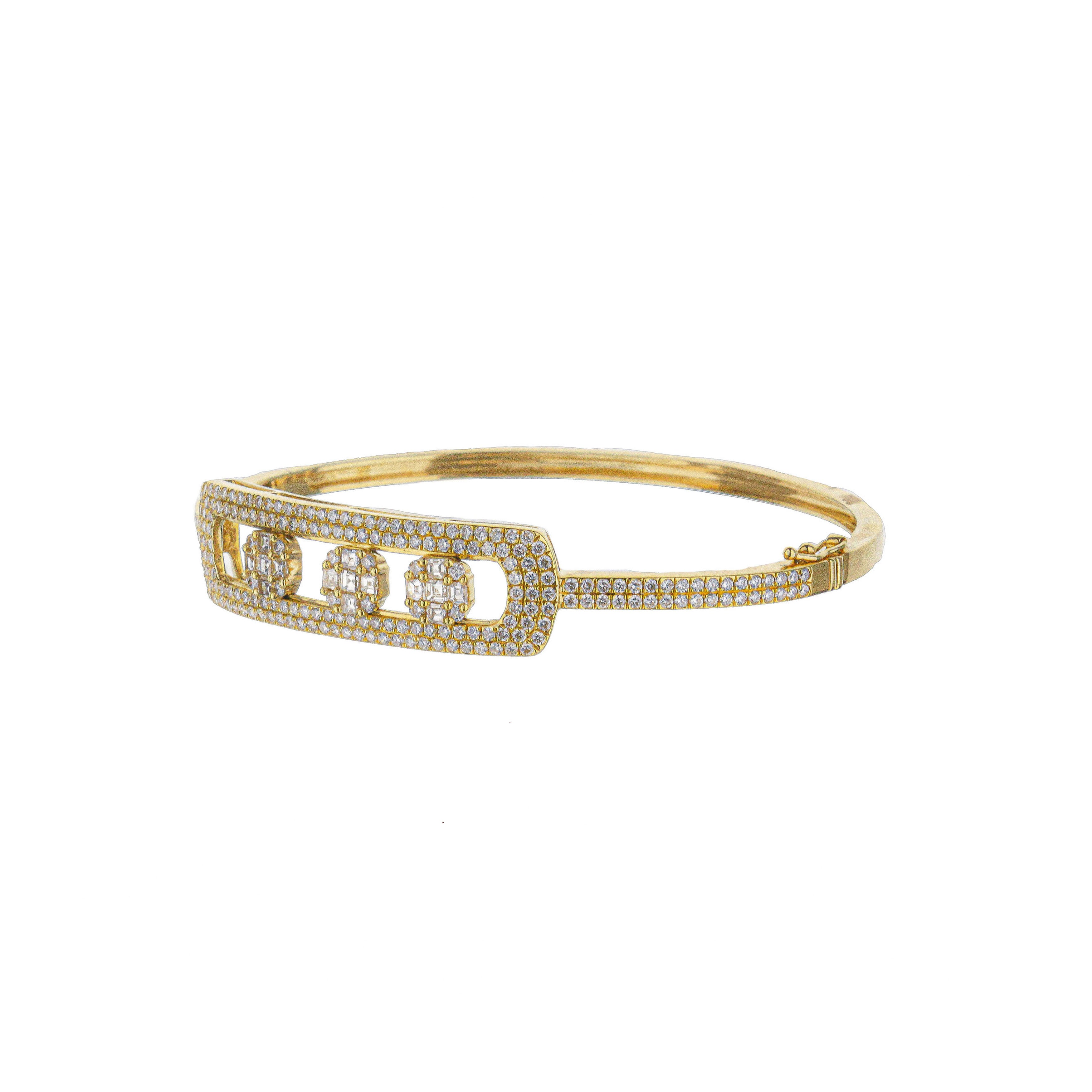 Odelia 18K Yellow Gold Assher Cut Diamond 3-Slider Bar Bangle