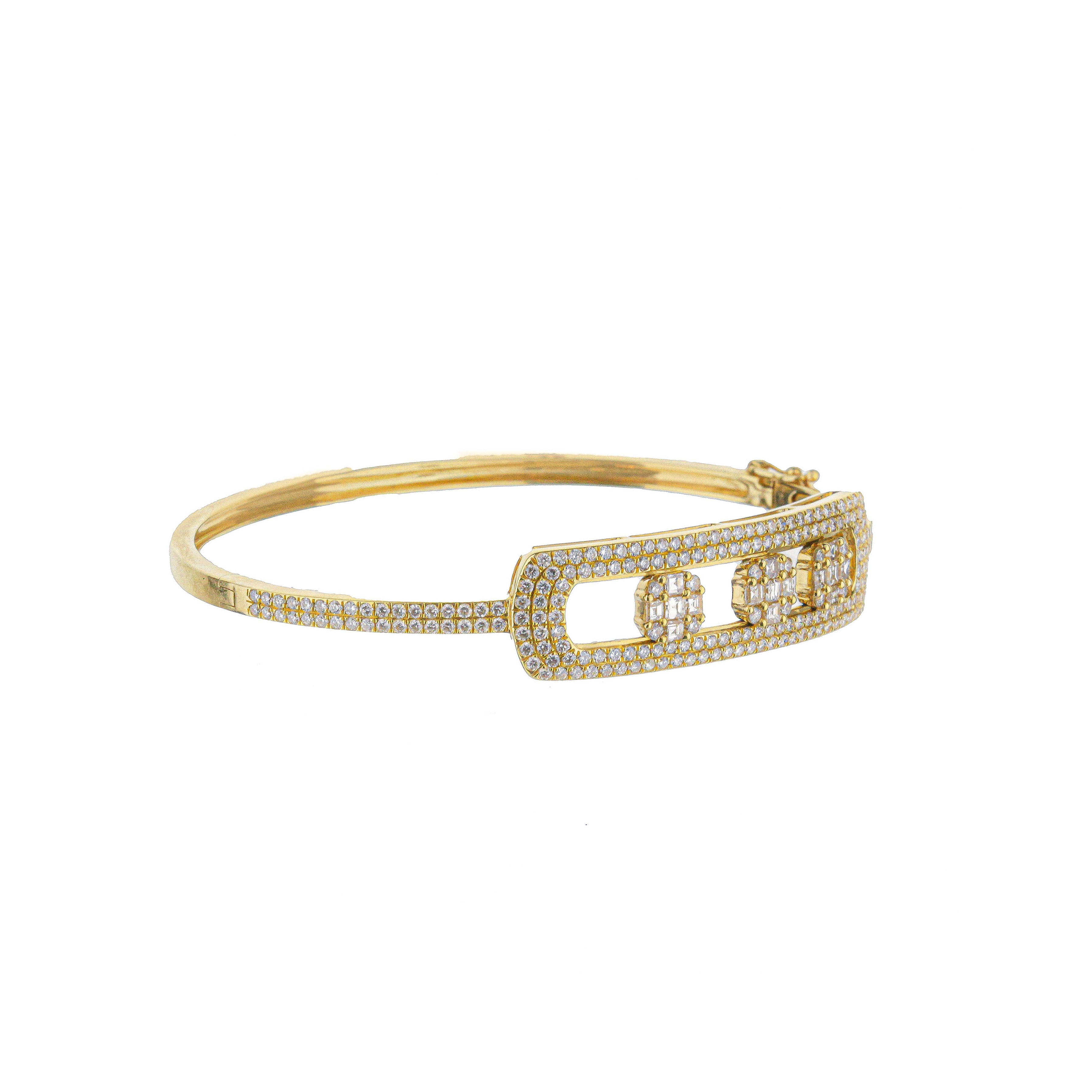 Odelia 18K Yellow Gold Assher Cut Diamond 3-Slider Bar Bangle