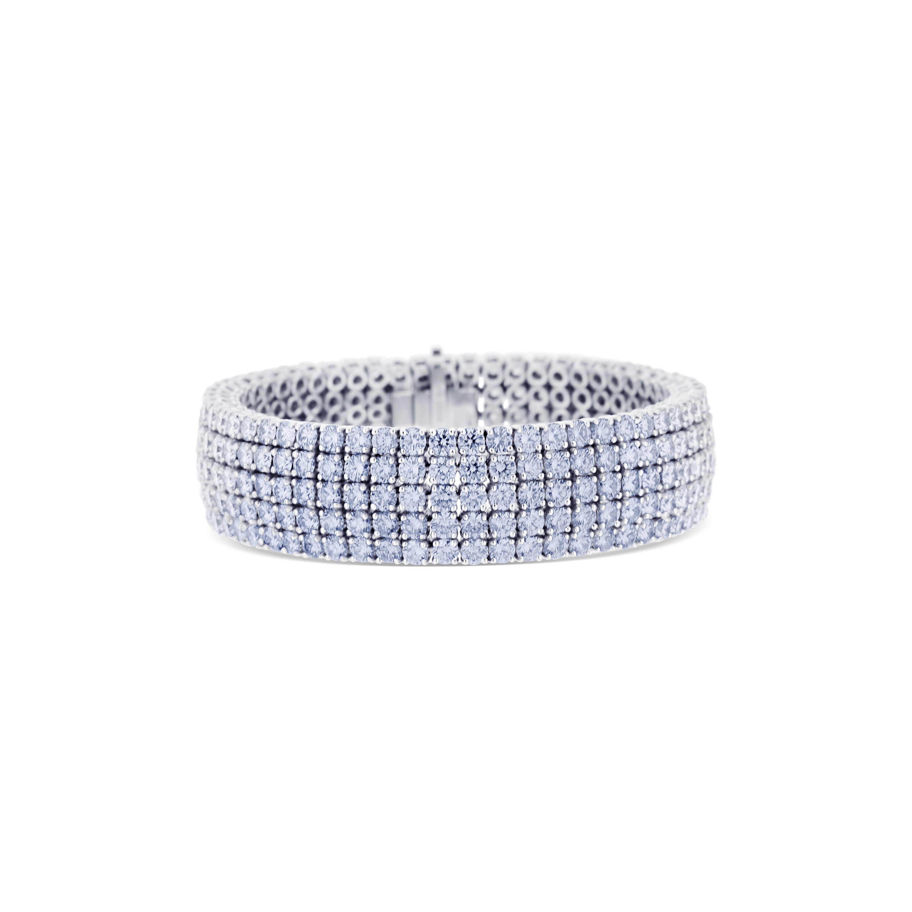 18K White Gold 5-Row Round Diamond Bracelet