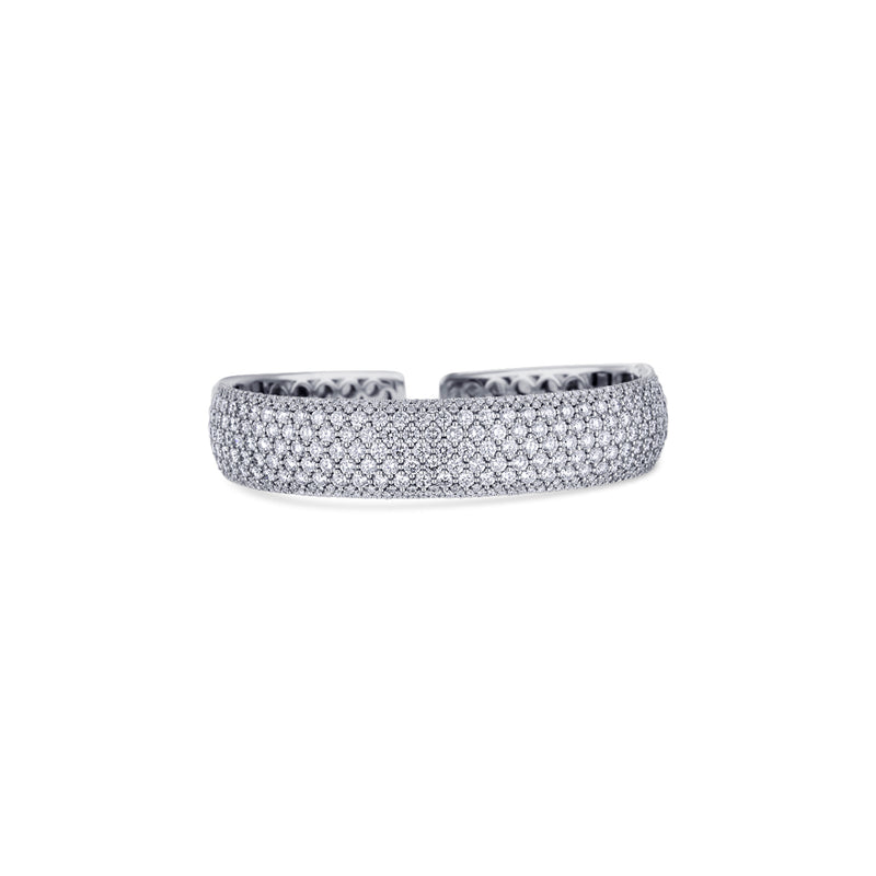 18K White Gold Diamond Heart Chain Bangle Bracelet