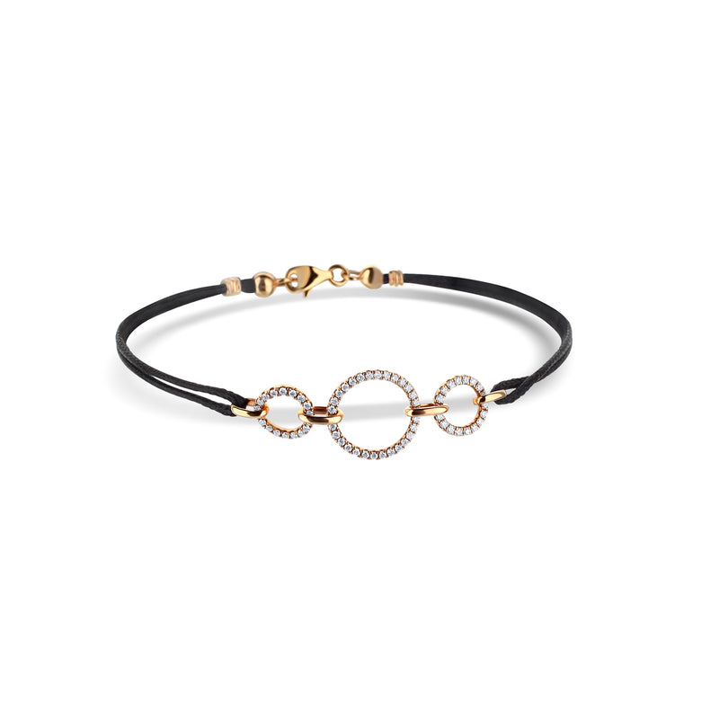 18K Rose Gold Triple Pave Diamond Open Circle On Black Rope