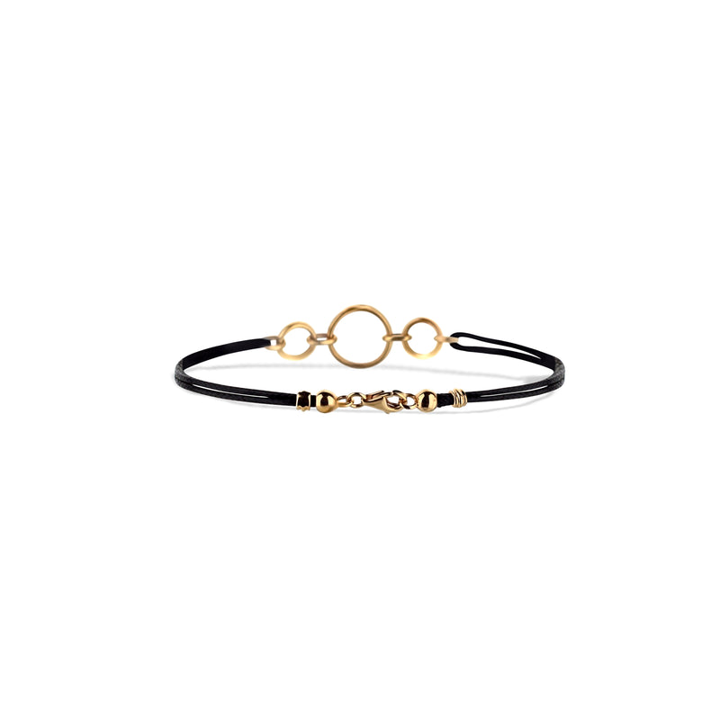 18K Rose Gold Triple Pave Diamond Open Circle On Black Rope