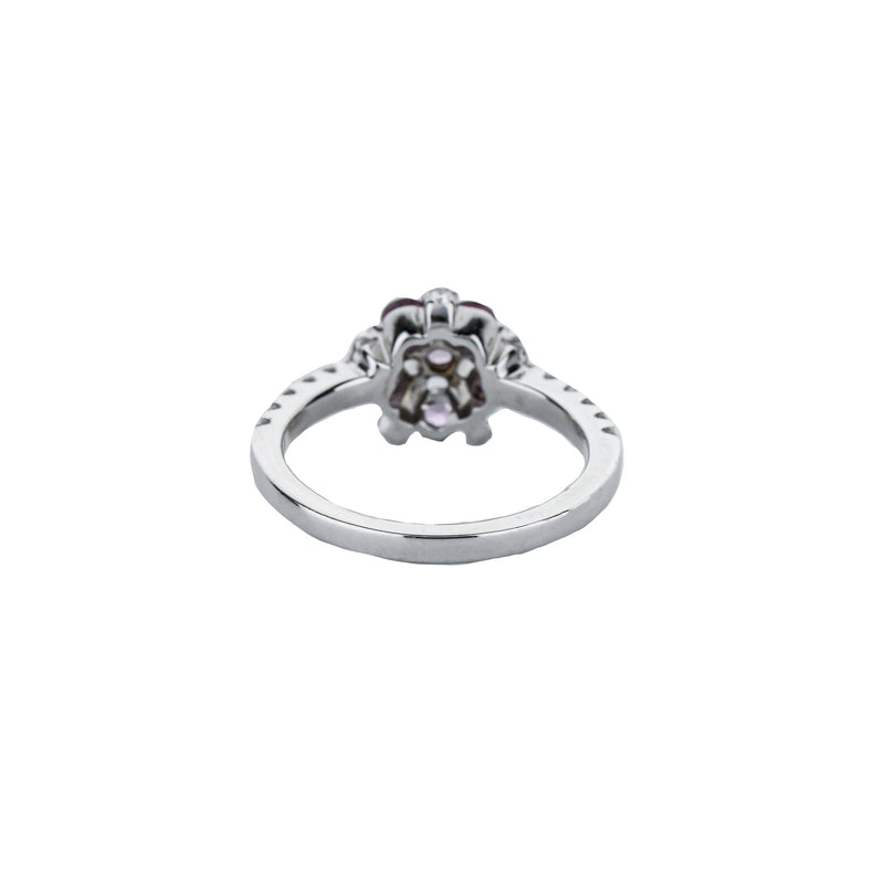 18K White Gold Pink Sapphire & Diamond Five-Petal Flower Ring