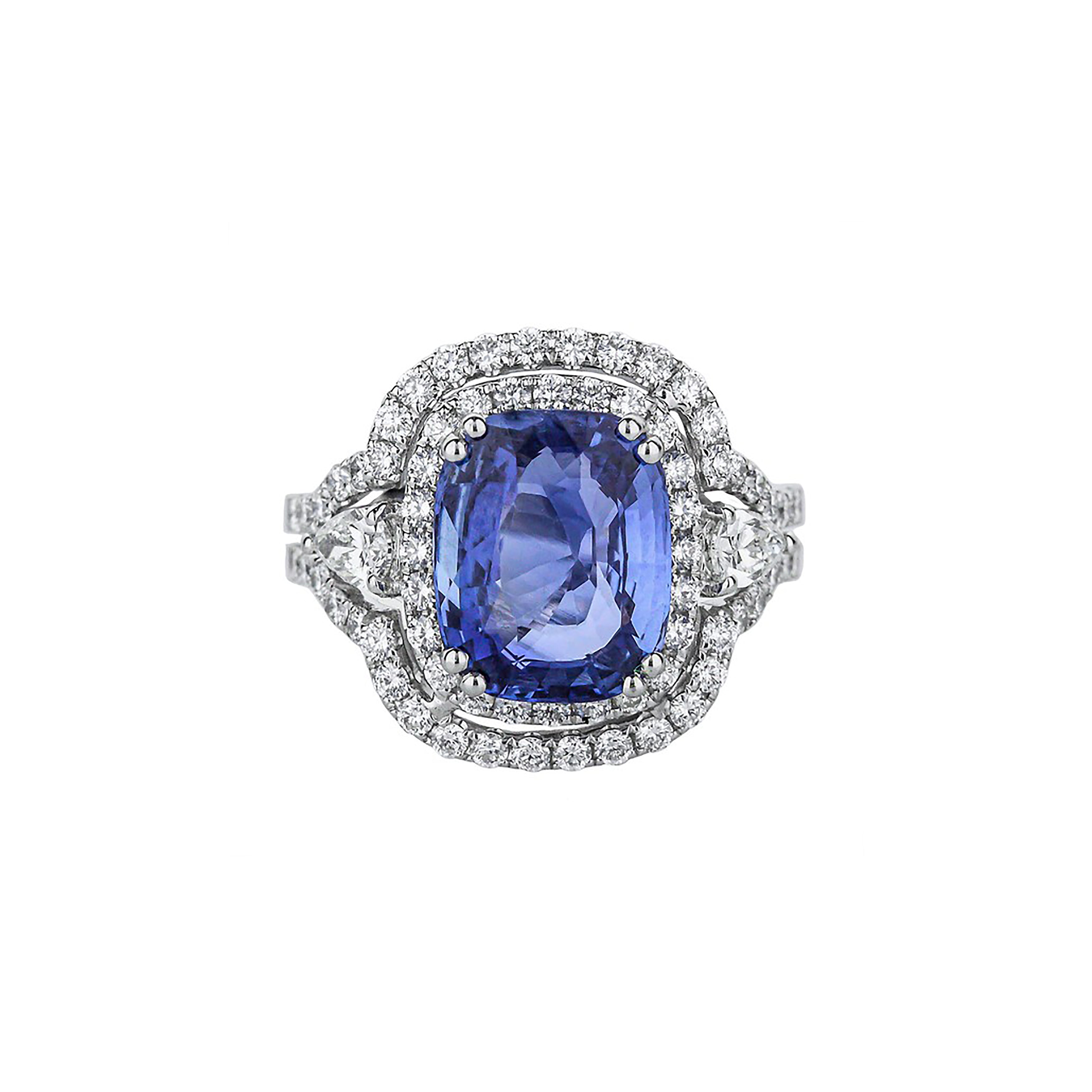 NEW 18K WT Gold Blue Sapphire Halo Ring popular