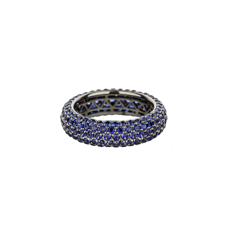18K White Gold Pave Blue Sapphire Eternity Domed Band