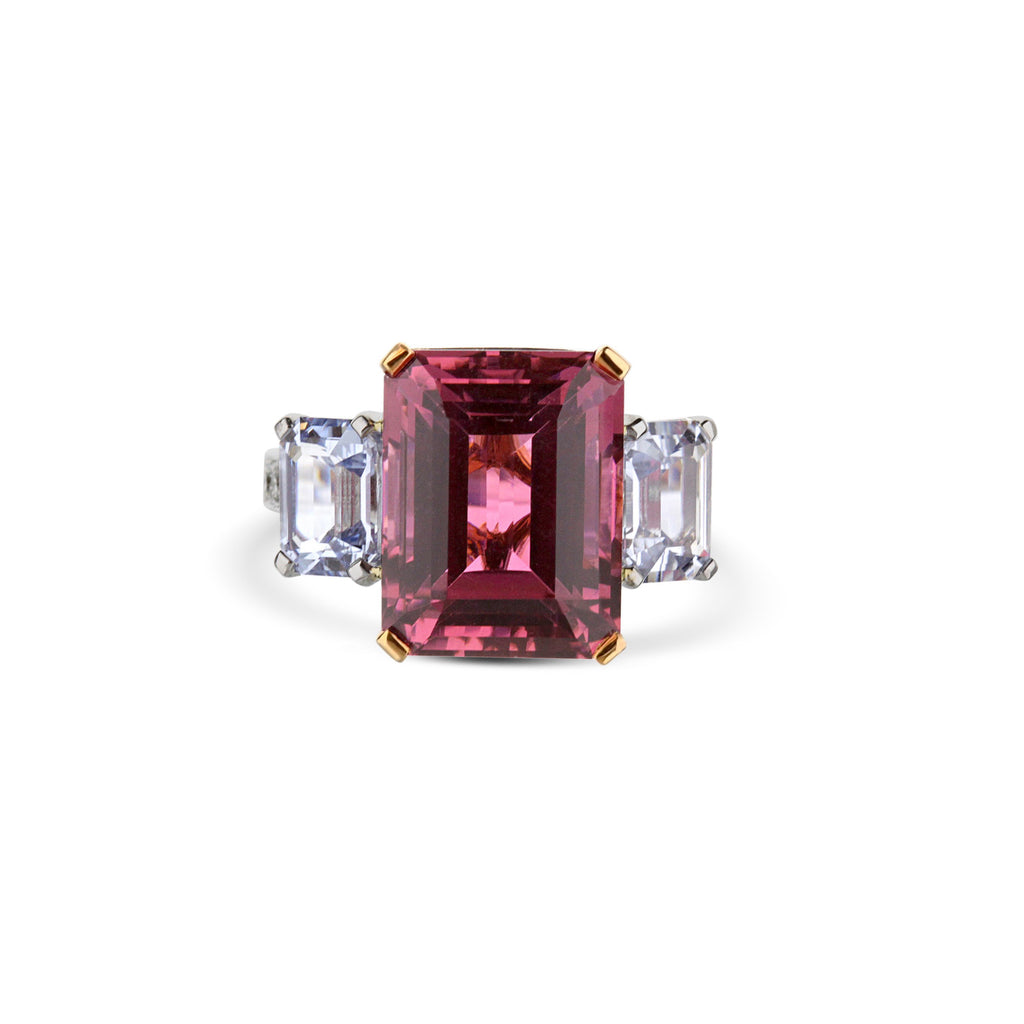 18K Rose & White Gold Rubellite & Blue Sapphire Engagement Ring