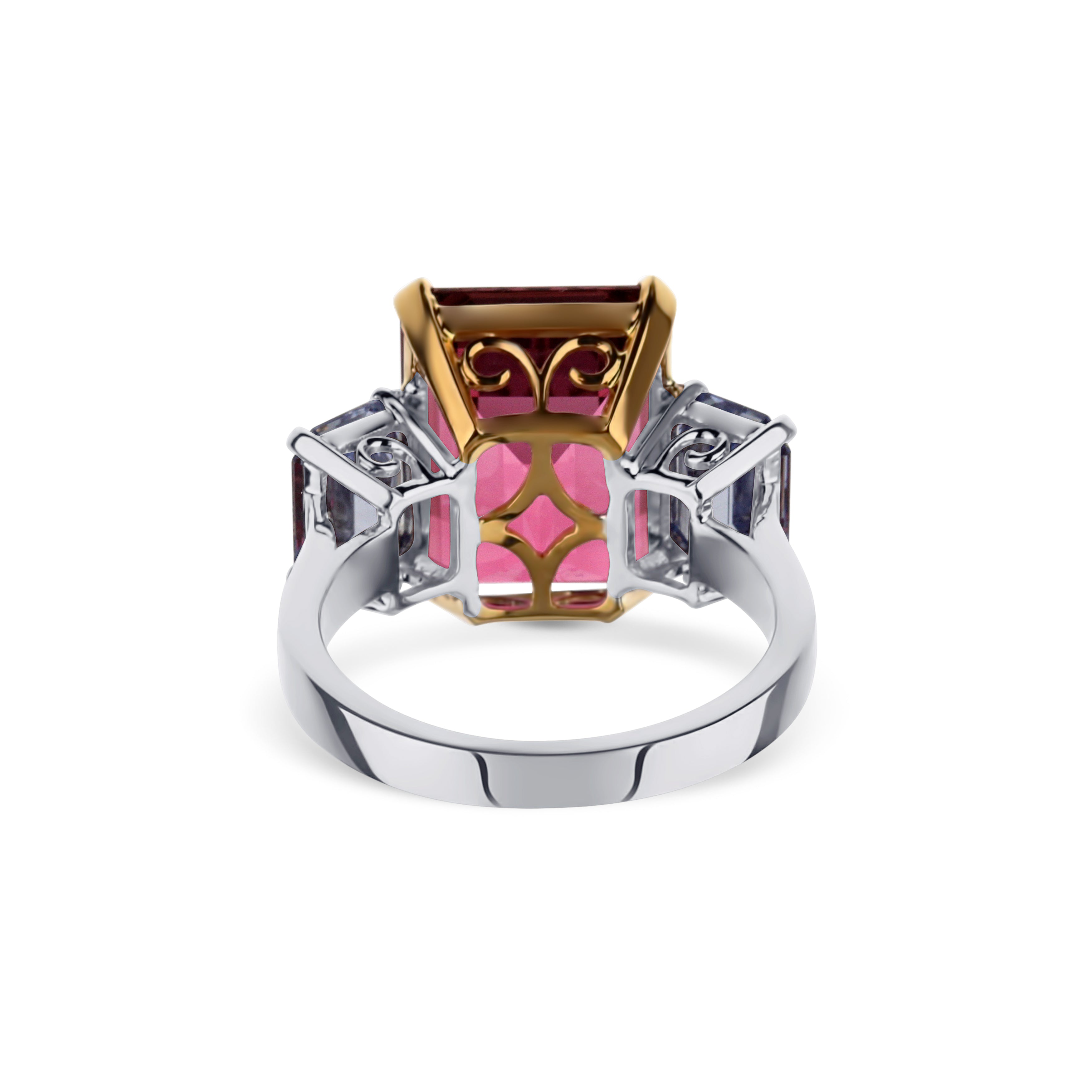 18K Rose & White Gold Rubellite & Blue Sapphire Engagement Ring