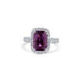 18K White Gold Purple Sapphire Cushion Diamond Halo & Shank
