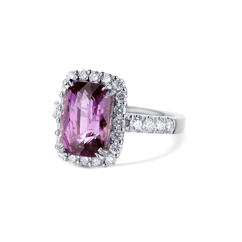 18K White Gold Purple Sapphire Cushion Diamond Halo & Shank